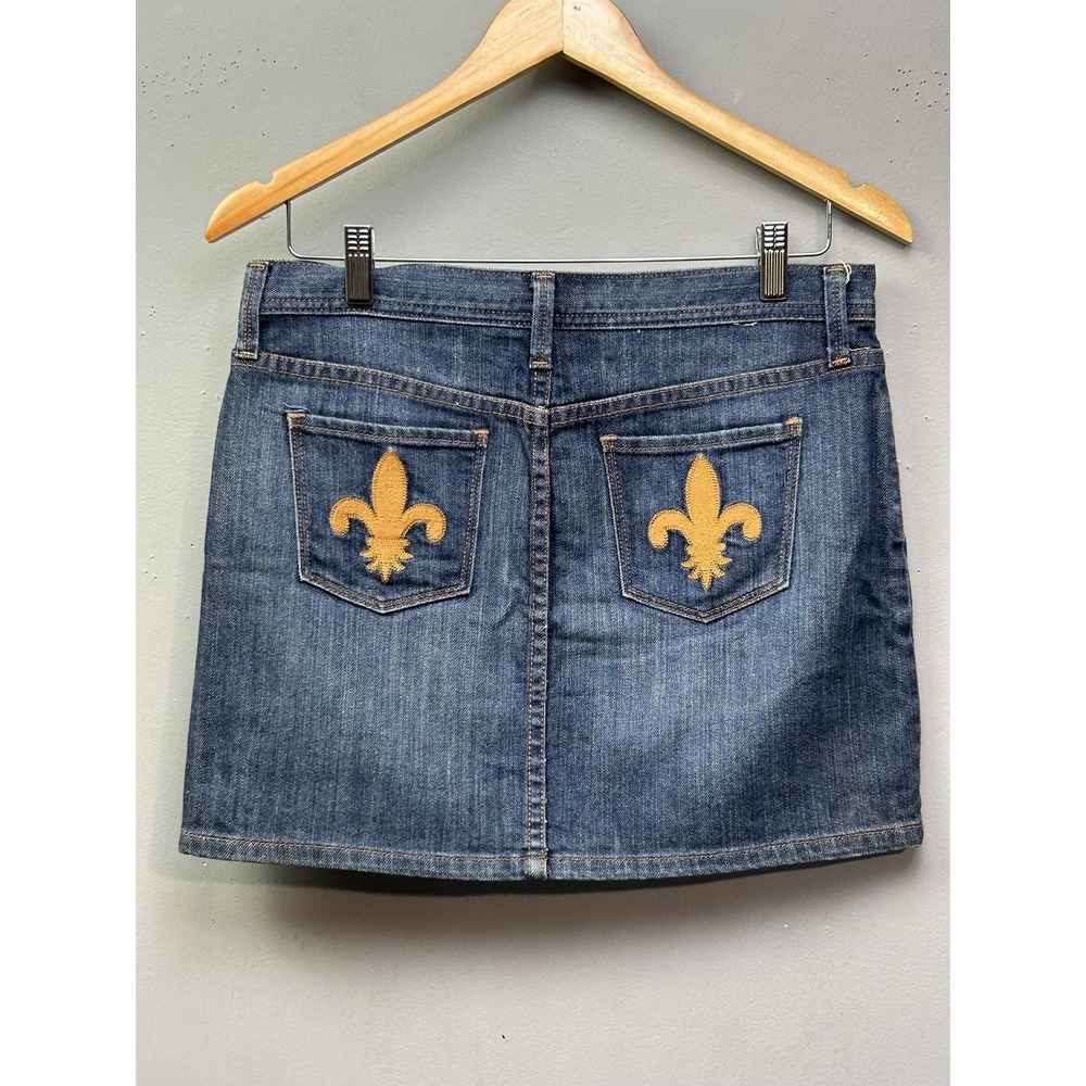 Gap Skirt Womens 4‎ Blue Denim Embroidered Fleur De Lis Stretch Mini Pockets